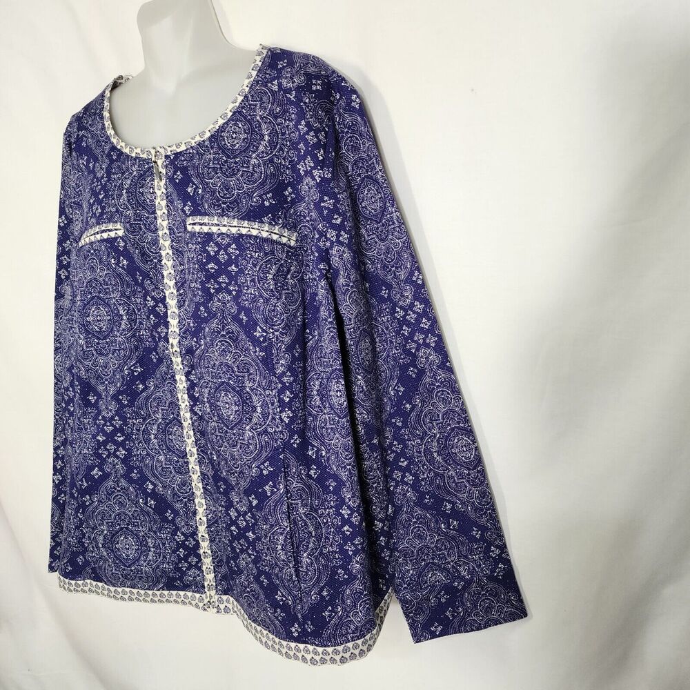 Isaac Mizrahi Live! Womens Jacket Blazer 26W Damask Mixed Print Blue White Zip - Picture 5 of 11